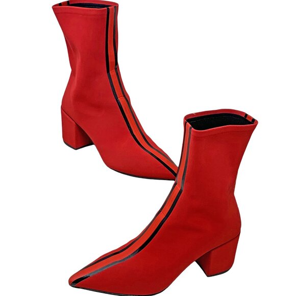 Elena‎ Iachi Red Stretch Patent Leather Stripe Pull On  Ankle Boots - Picture 9 of 12